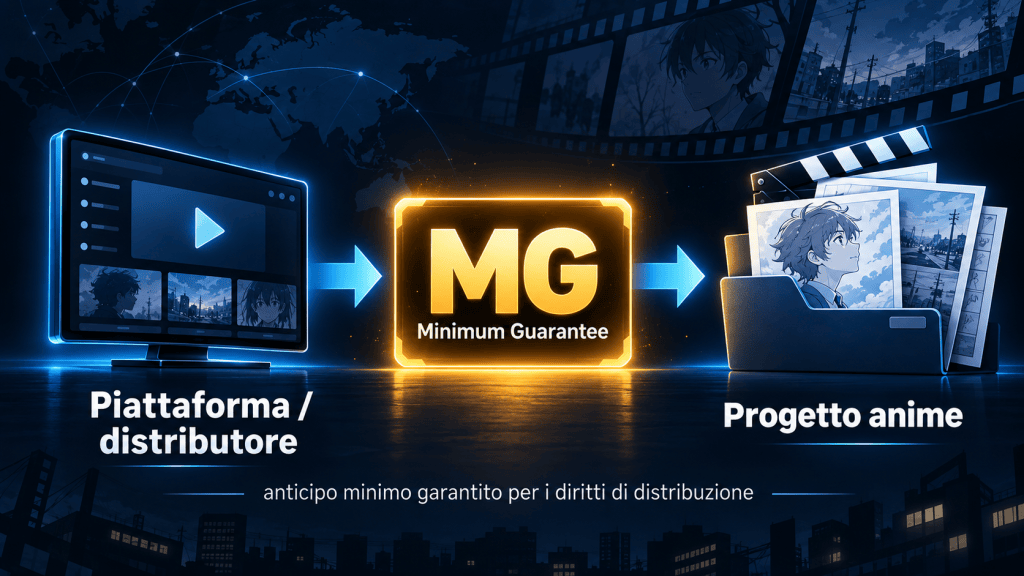 Infografica che mostra il percorso piattaforma o distributore, Minimum Guarantee e progetto anime.
