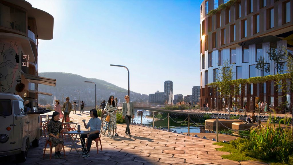 Rendering del progetto OCEANIX Busan.