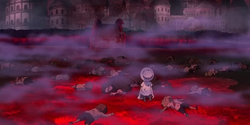 Trafalgar Law bambino tra le vittime della distruzione di Flevance.